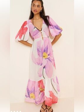 Aureta Floral Puff Sleeve Maxi Dress
